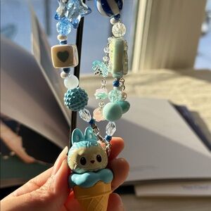 Handmade Blue beads charm with labubu